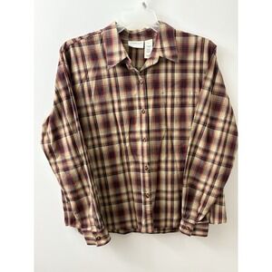 Liz Claiborne Button Up Plaid Lizwear Jeans Women's XL Long Sleeve  Shirt Casual
